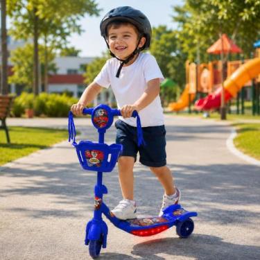 Imagem de Patinete Infantil Corrida Menino Azul Até 50kg Luz Som Cesto - 99 Toys