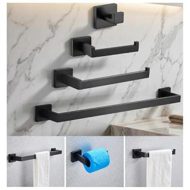 Imagem de Kit 4 Acessórios Banheiro Domma Porta Toalhas Toalheiro Lavabo Metal Aço Inoxidável 304 Preto Fosco