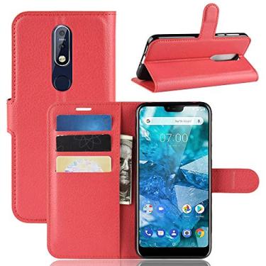 Imagem de Capa para celular Litchi Texture Horizontal Flip Leather Case para Nokia 7.1, com carteira e suporte e compartimentos para cartões (preto) Bolsas (Cor: Vermelho)