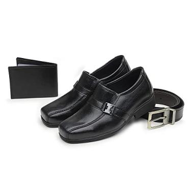 Imagem de Kit Sapato Social Infantil Menino Palmilha Macia Bico Quadrado Calce Facil Festa Conforto Tamanho:25;Cor:Preto;Gênero:Menino;Departamento BS:Esporte