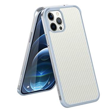 Imagem de Capa para iPhone 13 Pro Max/13 Pro/13, textura de fibra de carbono rígida traseira de metal híbrido TPU (poliuretano termoplástico) capa protetora antiarranhões e impressões digitais, prata, 13 Pro 6,1 polegadas