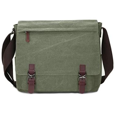 Imagem de Bolsa carteiro de lona para homens e mulheres, bolsa de viagem bolsa de ombro de 15,6 polegadas bolsa para laptop pasta de negócios, Verde, Large