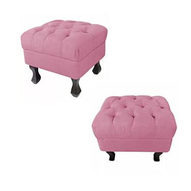 Imagem de Kit 02 Puffs Retrô Luis Xv Fixo Capitonê Suede Rosa - DS Estofados