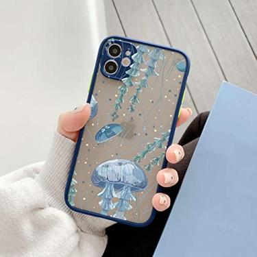 Imagem de Capa de telefone impressa com medusas fofas para iPhone 7 8 Plus SE 2020 X XR XS MAX 12 13 mini 11 Pro Max Matte Capa à prova de choque, água-viva azul 1, para iPhone XS Max