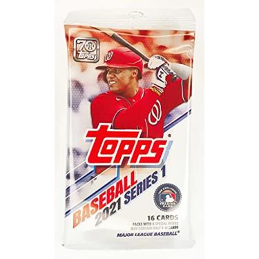 Imagem de Topps 2021 Series 1 Major League Baseball Cards | 16 cartões em um pacote de varejo selado de fábrica | 70º aniversário! | Cartas comerciais exclusivas!