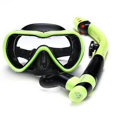 Imagem de Adulto Kit Snorkel Máscara Vidro temperado anti-embaciamento Snorkel 2-Pack Adequado para snorkelling, mergulho, natação (Amarelo fluorescente)