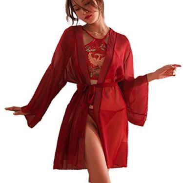 Imagem de Temptshow Chinese Hanfu cosplay pajamas perspective sexy anime cosplay female underwear clothing (red)