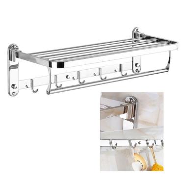 Imagem de Toalheiro Varal Multiuso Roupa Prateleira Inox Gancho Porta Toalha Casa Hotel Pousada Lavanderia Banheiro Organizaçao