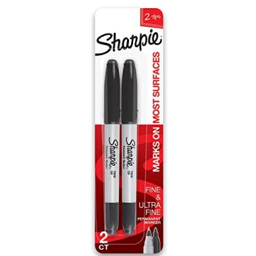 Imagem de Sharpie Marcadores permanentes de ponta dupla 32162PP, finos e ultrafinos, pretos, 2 unidades
