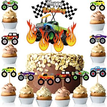 Imagem de Censen 48 peças de topos de cupcake de caminhão, tema de carro, decoração de festa de aniversário, carro de corrida, aniversário, cupcake para meninos e meninas, chá de bebê, decoração de bolo
