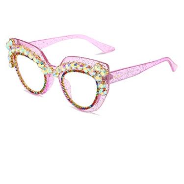 Imagem de Armações de óculos femininos strass moda olho de gato óculos verdes grandes lentes transparentes óculos de luxo sexy óculos, 5, tamanho único