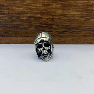 Imagem de Pingente de contas de cordão de cabeça de caveira piloto de latão, joias de paracord DIY, acessórios de ferramentas EDC vintage punk (latão branco)