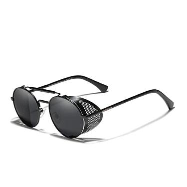 Imagem de Óculos de Sol Steampunk Polarizados Masculino Feminino Designer Vintage Armação de Metal Redonda Óculos de Sol Óculos, 2, Tamanho Único