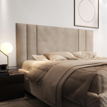 Imagem de Cabeceira Para Cama Casal Luana 1,40 Estofada Suede - Bege - RPM Móveis