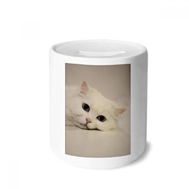 Imagem de DIYthinker Caixa de moedas de cerâmica gato branco gatinho animal de estimação relaxar caixa de dinheiro porta-moedas presente