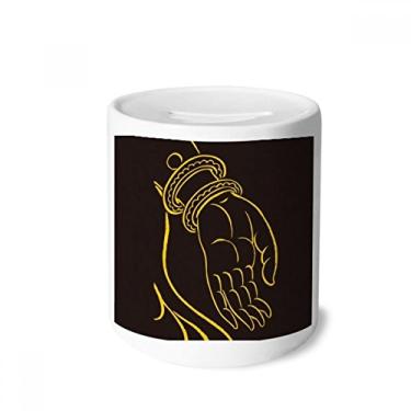 Imagem de DIYthinker Caixa de moedas de cerâmica com estampa de mão amarela e preta, presente de cofrinho