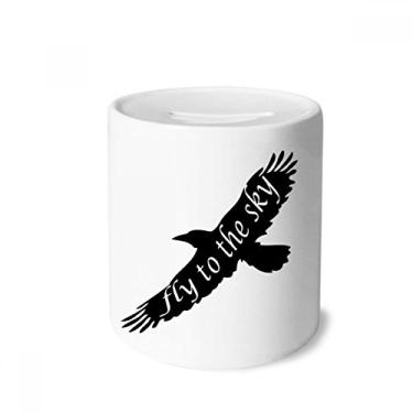 Imagem de DIYthinker Caixa de moedas de cerâmica preta com contorno de águia de animal preto presente de cofrinho