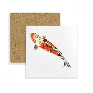Imagem de Porta-copos Tradition Chinese Lucky Fish Square Porta-copos caneca subplaca suporte isolante pedra