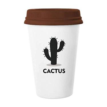 Imagem de Caneca de cerâmica com contorno de suculentas de planta de cacto verde