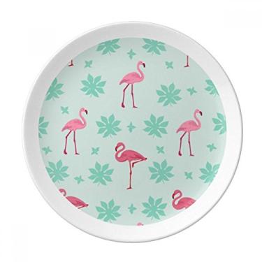 Imagem de Prato de porcelana decorativa com estampa de flamingo, rosa e verde