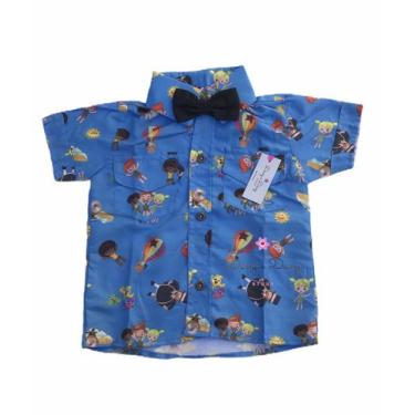 Imagem de Camisa Azul Mundo Social Gravata Infantil - Dany E Dany