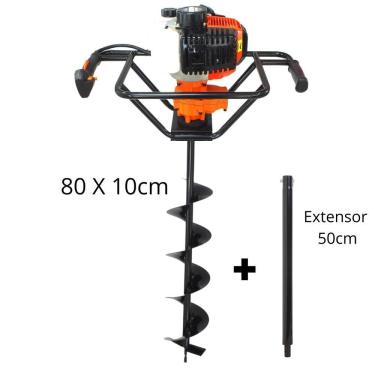 Imagem de Perfurador de Solo Profissional Para Atividades Rurais VPS520 Vulcan á Gasolina 2T 52cc 2,5hp Acompanha Broca 80x10cm com Pino Trava + Extensor 50cm