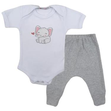 Imagem de Conjunto Body Manga Curta Bordado Elefantinha e Calça Suedine Mijão Culote - Roupa Bebê Menina-Masculino