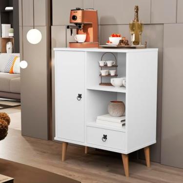 Imagem de Aparador Buffet Sala com Porta 1 Gaveta Pés Palito Retrô Tip Top - Branco