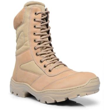 Imagem de Bota Coturno Militar Policia PM Tatico Infantaria em Couro Conforto com Palmilha em Gel Cor:Bege;Tamanho:40;Gênero:Mascu