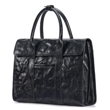 Imagem de Pasta de Couro Genuíno para Homens Bolsa de Mão para Laptop de 14,2 Polegadas Bolsa Mensageiro para Viagens de Negócios Trabalho Advogado (A)