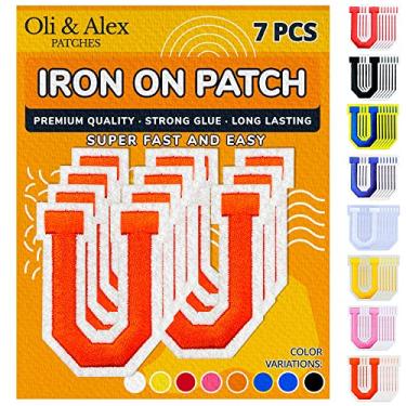 Imagem de Oli and Alex Iron On Letters 6 cm - 7 peças de adesivos laranja U Letras para roupas - Super cola - sem necessidade de costura - Bordado time de futebol escolar universitário - Laranja, U
