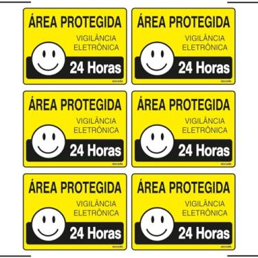 Imagem de Combo 6 Placas De Sinalização Área Protegida Vigilância Eletrônica 24 Horas 20x15 Ekomunike - S-224 F9e