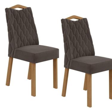 Imagem de Conjunto 2 Cadeiras para Sala de Jantar Estofadas Vênus Amêndoa Clean/Veludo Liso Marrom
