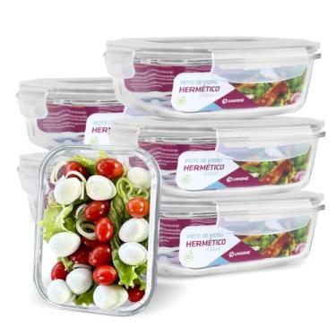 Imagem de Conjunto 6 Pote Vidro Hermético Marmita Tampa Plástico 640ml (Branco)