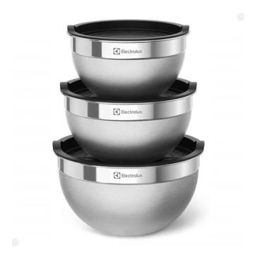 Imagem de Conjunto Bowls Tigelas Inox Com Tampa Plástica 3 Peças Original - Elec