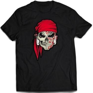 Imagem de Camiseta Esqueleto pirata Camisa skull rock pirate-Unissex
