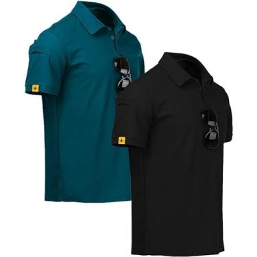 Imagem de ZITY Camiseta polo masculina de manga curta com absorção de umidade e gola atlética de golfe pacote com 2/3/4/5, 012-2 preto azul-petróleo escuro, XXG
