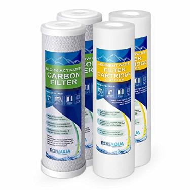 Imagem de 2 cartuchos de filtro de água padrão de carbono e 2 quatro camadas de filtração de polipropileno sedimento 5 mícrons 6,3 cm x 25,4 cm substituição universal para osmose reversa e caixa padrão de 25,4 cm