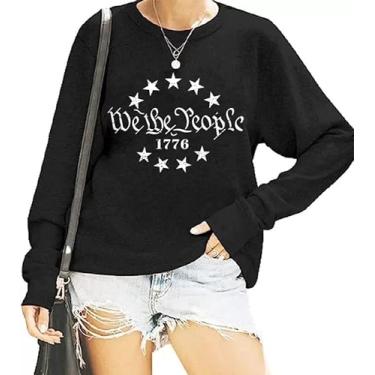 Imagem de Camiseta feminina de manga comprida "We The People" 1776 Memorial Day Patriotic Top, Preto, P