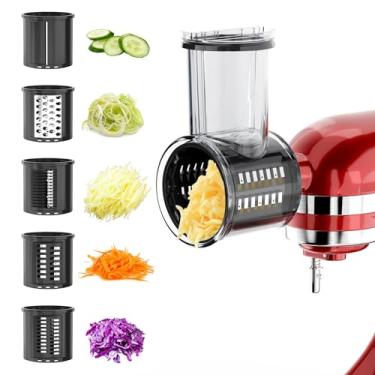 Imagem de Acessório de triturador de fatiador para batedeira KitchenAid com 5 lâminas, acessório para ralador de queijo, cortador de preparação fresca, acessórios maiores para máquina de salada de legumes para