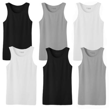 Imagem de Glory Max Camiseta regata masculina 100% algodão canelada lisa básica slim fit camiseta regata, 2 preto + 2 cinza + 2 branco, P