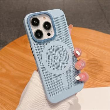 Imagem de Capa magnética de grade de malha de dissipação de calor ultrafina para iPhone 15 13 12 14 11 Pro Max Matte Hard Steel Magsafing Cove, azul menta, para iPhone 11 ProMax