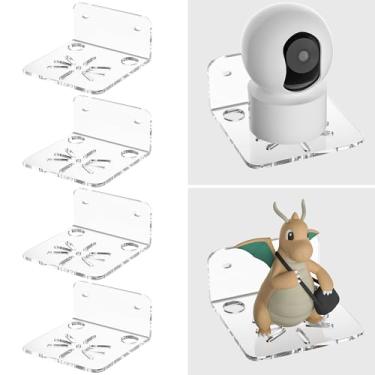 Imagem de Sezanrpt Prateleira de parede de acrílico transparente, pacote com 4 para câmeras de vigilância, câmeras de segurança inteligentes, pequena prateleira flutuante para plantas, alto-falante, câmera de