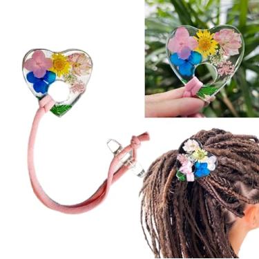 Imagem de Nutty Natte Laço de cabelo elástico feito à mão para dreadlock cristal resina ecológica ponteiro Ouija flor verdadeira, suportes de rabo de cavalo embutidos, acessórios de cabelo Loc para mulheres e