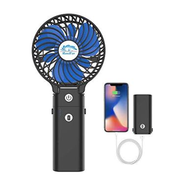 Imagem de HandFan 5200mAh Ventilador portátil portátil com banco de energia, Ventilador pessoal pequeno, Ventilador de mesa mini dobrável, Ventilador elétrico de resfriamento para viagens, ao ar livre, em ambientes internos (Azul)