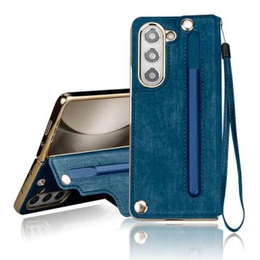 Imagem de POYUFRG Capa flip para Samsung Galaxy Z Fold 6, protetor de tela integrado, capa fina de couro executivo com bloqueio de RFID com suporte para S-Pen, azul