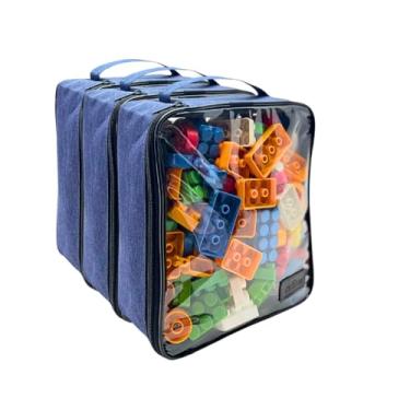 Imagem de Kit 3 Organizador Brinquedos Zíper Empilhável Bloco Montar Necessaire Multiuso Premium - bubag (Azul-Marinho)