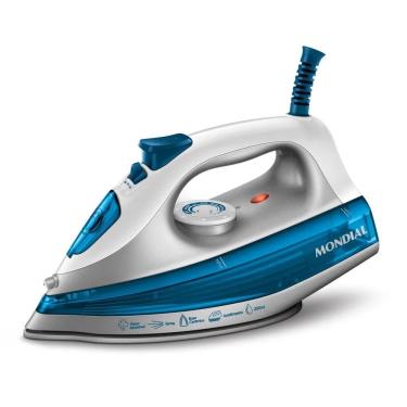 Imagem de Ferro de Passar Mondial Base de Cerâmica com Vapor Extra e Cabo Giratório 127v Branco/Azul FVN-01-BL