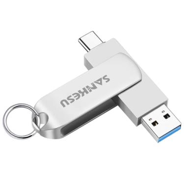 Imagem de SANKESU Pen drive USB C 3.1 de 256 GB, velocidade de leitura de até 150 MB/s, USB A e tipo C OTG USB Thumb Drive, dois cartões de memória compatíveis com telefones Android/PC/laptop/Macs (prata)