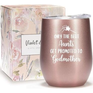 Imagem de Copo de vinho Only The Best Aunts Get Promoted to Godmother de 355 ml para presente de pedido de madrinha